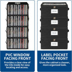 8 Pack Durable Fabric DVD Storage Box with Clear PVC Lid, Holds 25 Standard DVD Cases, Sturdy Non-Woven Fabric with Cardboard Support for Movie Collection, Black