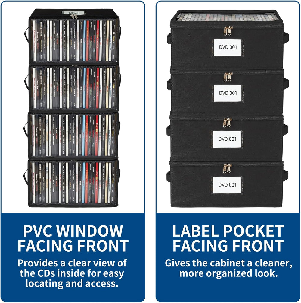4 Pack Durable Fabric DVD Storage Box with Clear PVC Lid, Holds 25 Standard D...