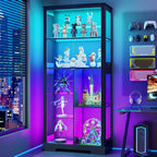 Lvifur 71” Glass Display Cabinet with RGB Light for Collectibles - Black | 4mm Tempered Glass Doors, 7-Tiers Large Storage Capacity, Human Sensor, 12 Color Adsjutable Lights, 7 Shelves, Lockable Door