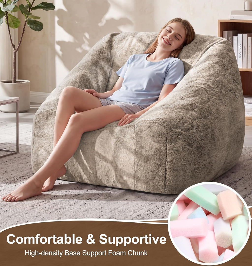 Hobestluk Giant Bean Bag Chair Memory Foam Filled Sofa Chair Bean Bag for Adults/Teens/Kids, Oversized Lazy Accent Comfy Stuffed BeanBag Sofa for Living Room Bedroom Dorm Reading(Brown)