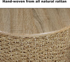 Nesting Coffee Table Set of 2, Rustic Crate and Barrel Coffee Table, Hand-Woven Woven Nesting Tables with Soild Wood Cover for Living Room, Bedroom