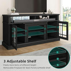 YITAHOME Black TV Stand for 75 Inch TV, LED Modern Entertainment Center with Adjustable Shelves and Glass Doors, 32'' Tall Television Stands TV Media Console Table for Living Room, Black
