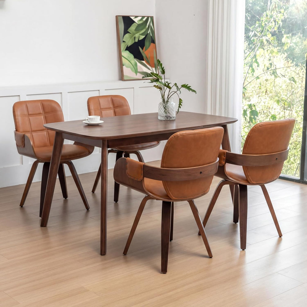 Set of 4 Mid Century Modern Chairs - Swivel Dining Chairs with Arms and Curve...