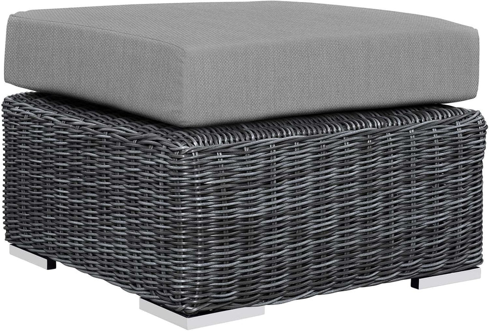 Modway Summon Wicker Rattan Outdoor Patio Sunbrella Square Ottoman in Canvas ...