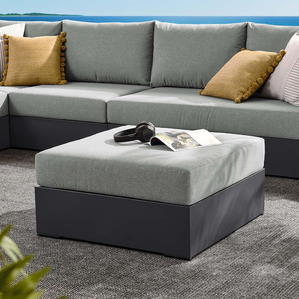 Modway Tahoe Aluminum Ottoman Gray with Weather-Resistant Cushion-Ideal as Ou...