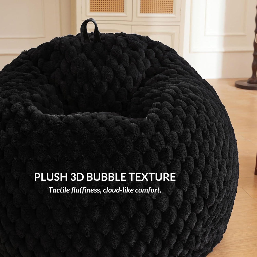 XeGe Luxury Bubble Fluffy Faux Rabbit Fur Bean Bag Cover(No Filler), Black | ...