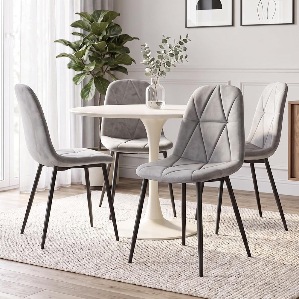 Light Gray Velvet Dining Chairs Set of 4, Modern Upholstered Kitchen & Di...