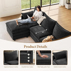 Vesgantti Large Modular Sectional Sofa, Big Comfy Cloud Couch with Ottoman Deep Seat Corduroy Cloud Sofa, 8 Seater Large Sectional Couches for Living Room, Bedroom and Apartment, Gray