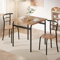 VECELO 3 Piece Dining Table & Chairs Set for 2, Metal and Wooden Square Kitchen Dinette Set for Small Space, Breakfast Nook, Saving Space, Brown