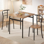 VECELO 3 Piece Dining Table & Chairs Set for 2, Metal and Wooden Square Kitchen Dinette Set for Small Space, Breakfast Nook, Saving Space, Brown
