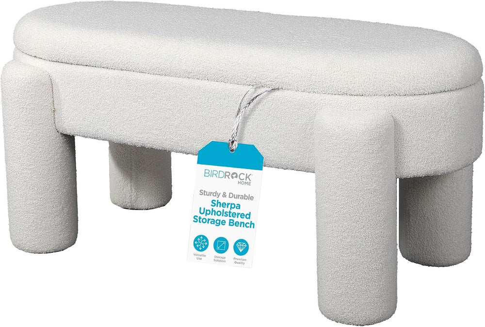BIRDROCK HOME Sherpa Upholstered Storage Bench | Cozy Seat with Soft Sherpa C...