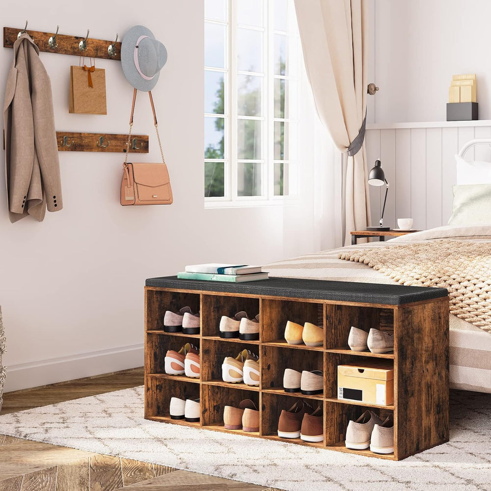 HOOBRO Shoe Storage Bench with Cushion, 39.4" L Entryway Bench with 12 C...