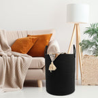 Woven Cotton Rope Laundry Basket, 15" x 20" Laundry Hamper, Black | Rope storage basket for dirty clothes, toys and blankets. Perfect for bathroom, baby nursery and living room storage.