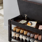 Shoe Storage Bench, Entryway Shoe Rack with Fiberleather Seat 2-Tier Lift Top Organizer Wooden Shoe Bench for Entryway Hallway Living Room (Black 39.4x13.8x18.9'')