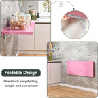 Clikuutory Wall Mounted High Gloss Folding Table, Wall Desk Fold Down for Small Spaces, Folding Workbench for Laundry Room, Home Office, Kitchen, Bedroom, Home Bar, Pink (47.2"×19.7")