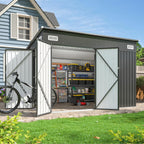 Aoxun 9.4'x7.3' Triple Door Shed Outdoor Storage Shed with Three Lockable Door for Easily Accessing Metal Storage Cabinet with Slopping Roof for Tools Bicycles Storage for Garden, Backyards (Black)