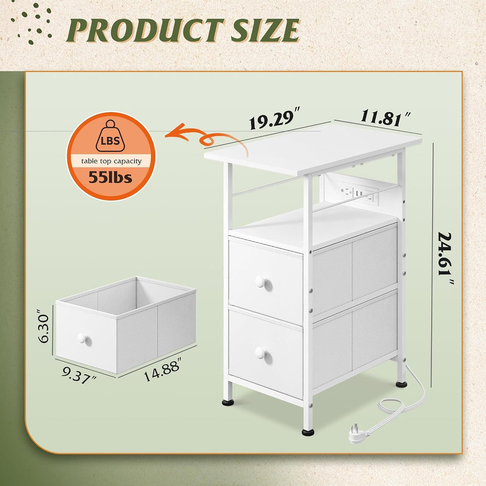 WLIVE Nightstand Set of 2 with Charging Station, End Table Sets with LED Ligh...