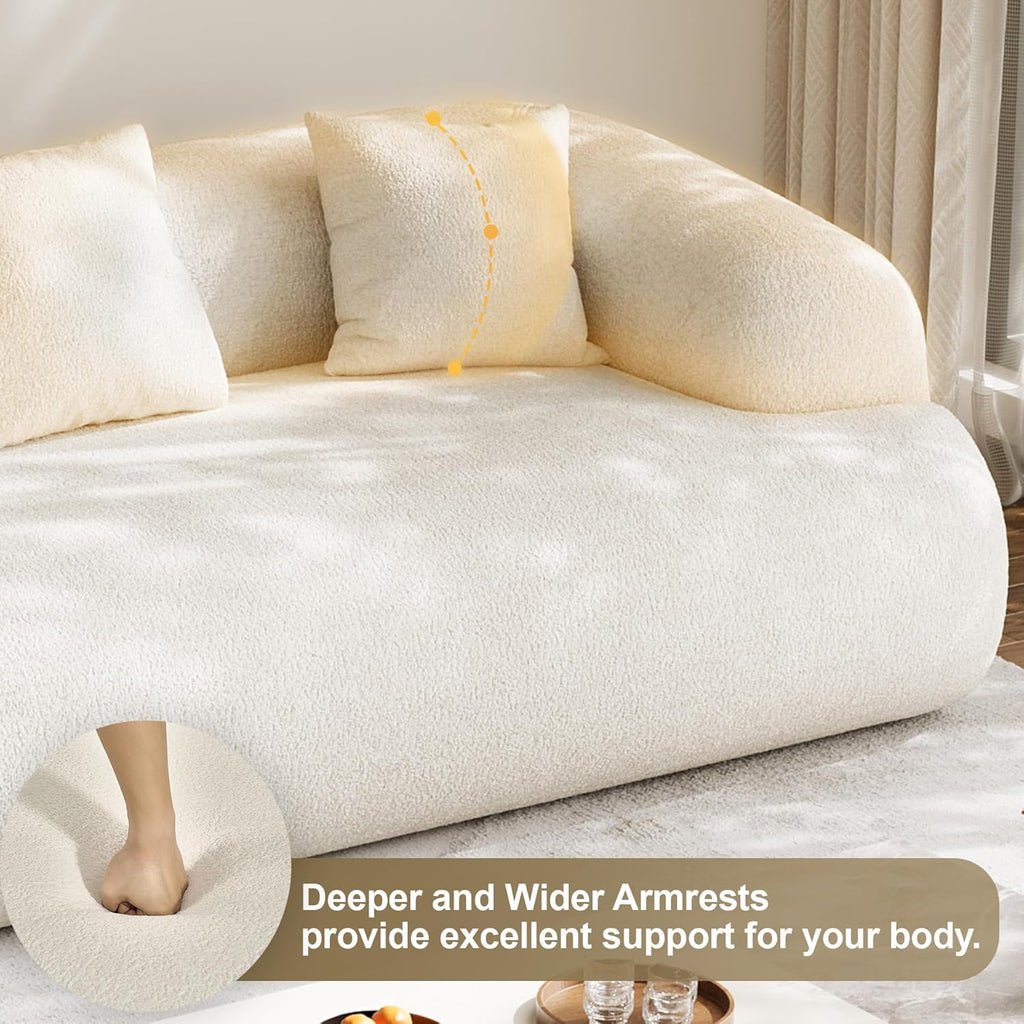 91" Modern Curved Couch,3 Seater Boneless Sofa & Deep Seat,Beige White | Cute Curve Sofa with Soft Chenille,High Foam and Oversized Deep for Modern Living Rooms, Bedrooms ,Apartments,No Assembly