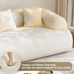 91" Modern Curved Couch,3 Seater Boneless Sofa & Deep Seat,Beige White | Cute Curve Sofa with Soft Chenille,High Foam and Oversized Deep for Modern Living Rooms, Bedrooms ,Apartments,No Assembly