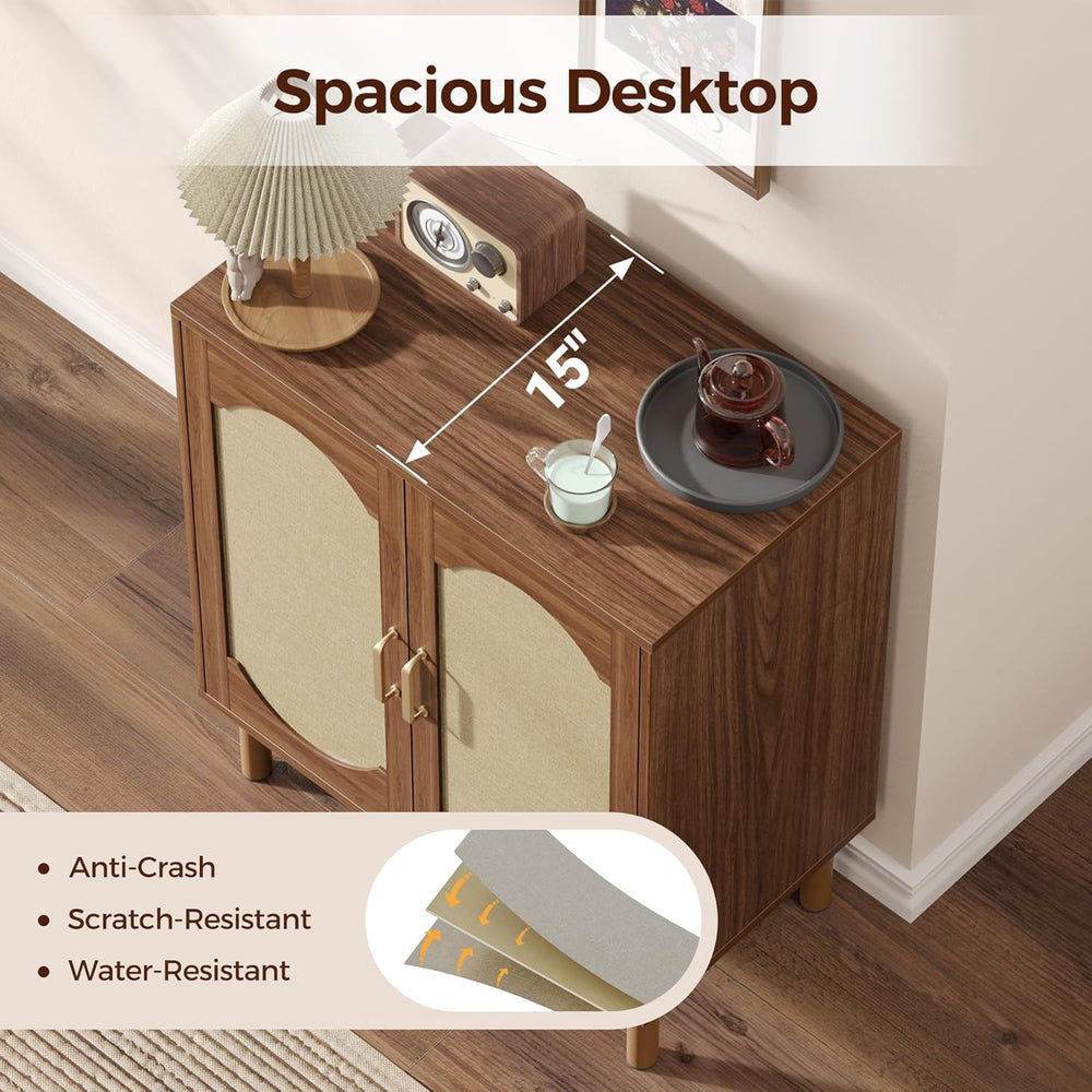 Boho Sideboard Buffet Cabinet, Modern Credenza with 2 Doors and Adjustable Sh...