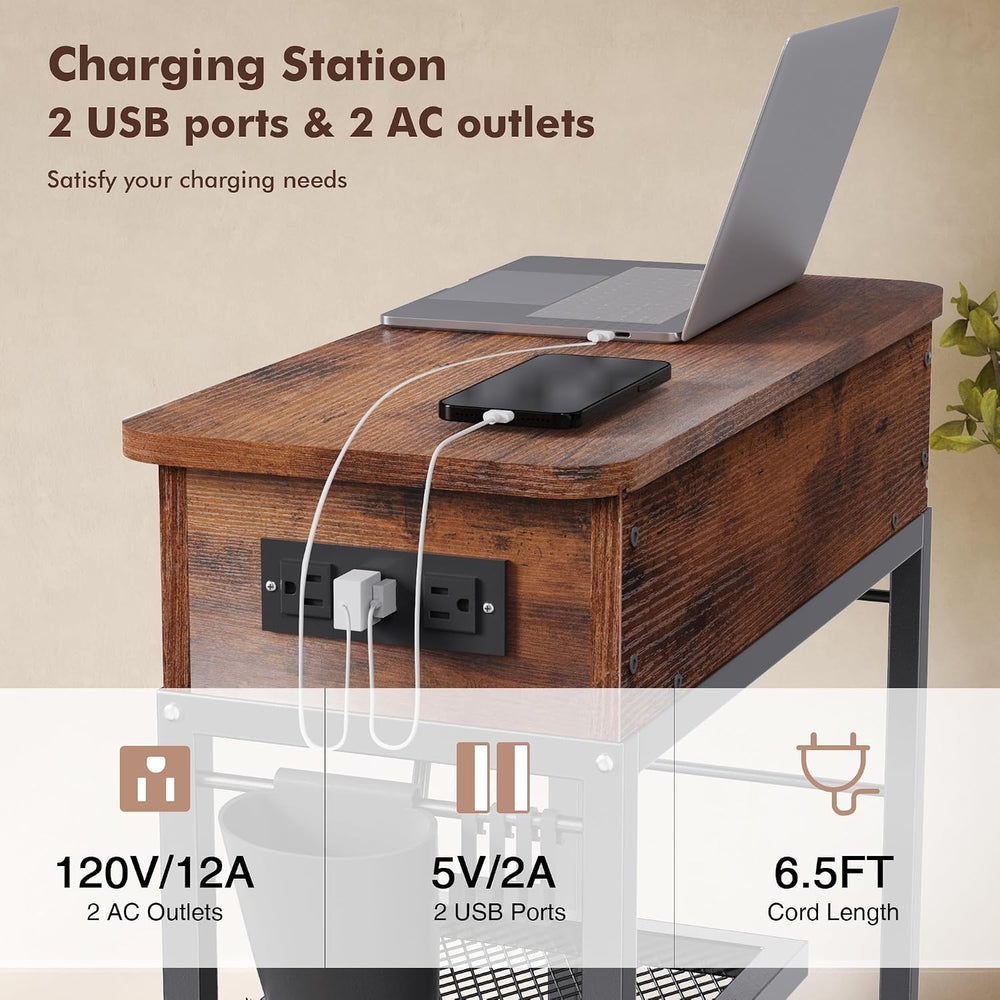 Colima Lift-Top Side Table with Charging Station - Mobile End Table with USB ...