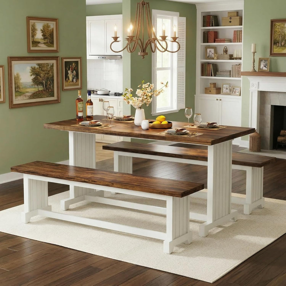 Tribesigns 47" Dining Table Set for 4, 3-Piece Kitchen Room Table with 2...