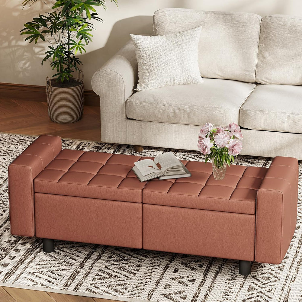 HOOBRO Ottoman with Storage, 46.7'' Storage Ottoman Bench with Safety...