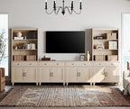 WAMPAT Entertainment Center with Bookshelves for TVs up to 75", Farmhouse Wall Unit TV Stand with 8 Doors & 4 Drawer, Media Console Table for Living Room, Bedroom & Home Theater, Beige