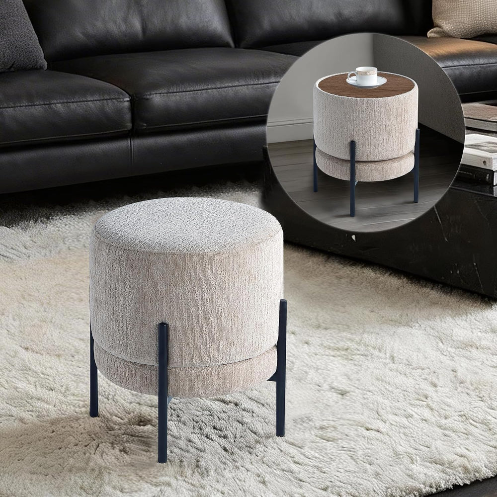 Get Set Style Multifunctional Ottoman with Side Table, Soft Round Footrest St...