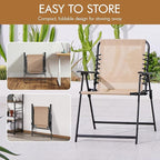 Yaheetech Patio Dining Chairs Set of 2 with Armrests and Backrests, Outdoor Texteline Folding Chairs All Weather for Garden, Lawn, Porch and Backyard, Beige