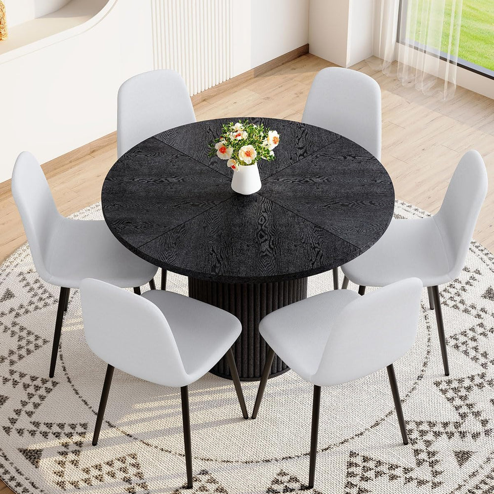 Round Dining Table Set for 6, Black Kitchen Table Set for 6 with 42''...