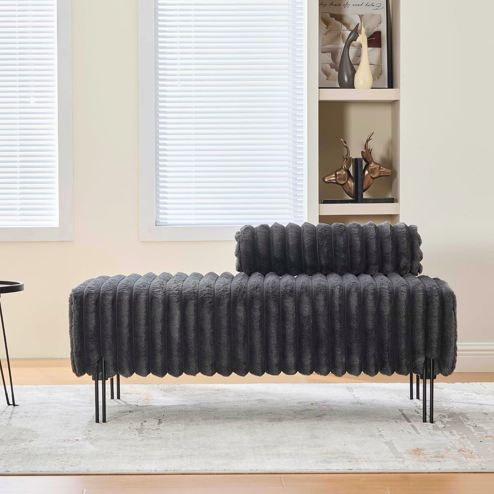 Aoowow Faux Fur Bedroom Ottoman Bench 49.6" Long Ottoman Benches for Liv...