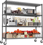 Heavy Duty Shelving, 76.2" H Garage Shelving Unit with Wheels, 4-Tier Garage Storage Shelves Metal Shelves Rack, Adjustable Industrial Shelving for Warehouse Storage, 60" W x 24" D x 76.2" H, Black