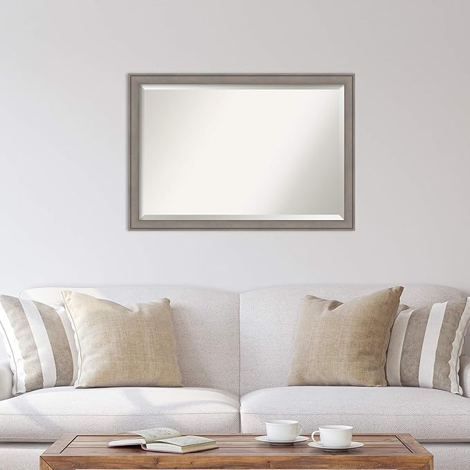 Amanti Art Grey Wall Mirror 28x40 Greywash Rectangle Bathroom Mirror for Wall Decor Living Room, Large Country Rustic Wood Frame, Hangs Horizonally and Vertically, Bathroom Decor, Beveled Edge