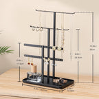 pickpiff Jewelry Stand Organizer, 12.5" Tall Sturdy Metal, 3-Tier Jewelry Holder for Necklace, Earring, Bracelet, Ring, Hanger for Display and Storage, Aesthetic Room Decor, Black