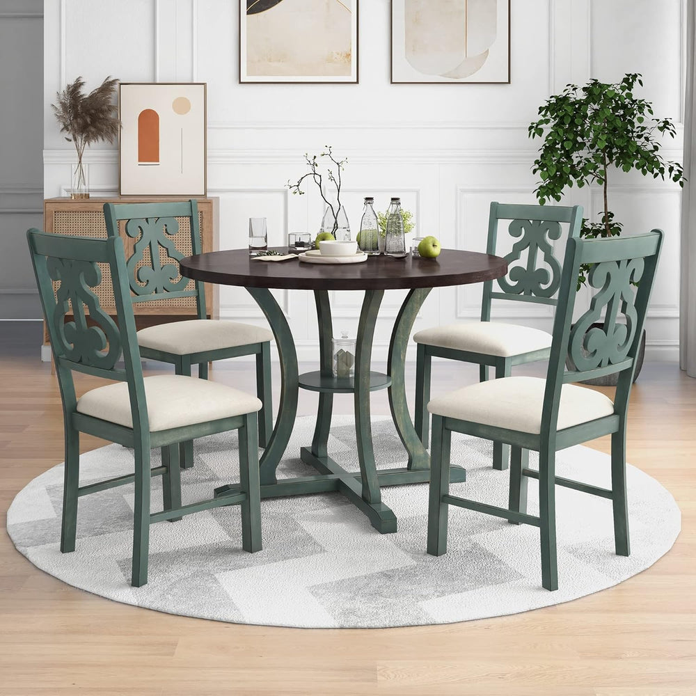 Merax 5 Piece Round Dining Table Set 4 Retro Chairs with Special-Shaped Table...