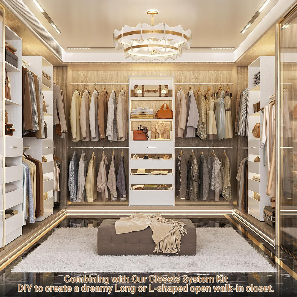 Aheaplus Closet System, 4-9Ft Closet Organizer with 4 Wooden Drawers, White