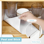 PABUSIOR Self-Adhesive Kitchen Cabinet Liner: 17.7 Inch x 145.5 Inch White Drawer Mat - Easy to Cut Waterproof Non-Slip Shelf Liner for Pantry Shelving