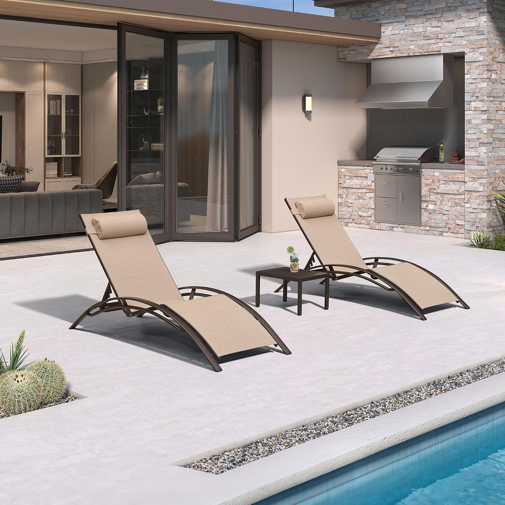 PURPLE LEAF Pool Chaise Lounge Set of 3 Bronze Aluminum Chair, Pebble Gray | ...