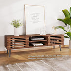 HAIOOU Mid Century Modern TV Stand, 52" Wooden TV Console with Slatted Sliding Doors and Storage for 50/55/60 Inch TV, Small Entertainment Center Media Console Cabinet for Living Room - Walnut Brown
