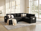 108 Inch Sectional Sleeper Sofa Bed with Pull Out Couch, U Shaped 7 Seat Cloud Modular Sectional Sofa with Storage, Corduroy Sectional Couches for Living Room, Removable Sofa Cover, Black