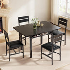 Dining Table Set for 4, Extendable Kitchen Table with 4 PU Leather Upholstered Dining Room Chairs, Wood Kitchen Table Set with Built-in Storage Rack for Dining & Small Spaces, Black