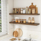 RICHFOCUS 48Inch Floating Shelves for Wall 2 Pack Shelves for Bedroom|Kitchen|Bathroom Wall Mounted Rustic Wood Floating Shelf with Invisible Brackets for Books|Storage|Decor, Walnut