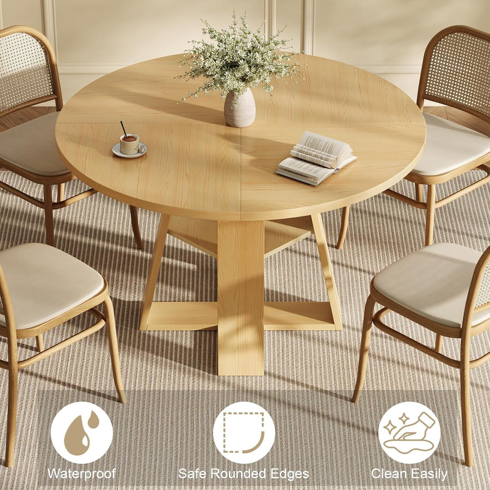 47.2" Round Dining Table for 4-6, Circle Kitchen Table with Open Storage...