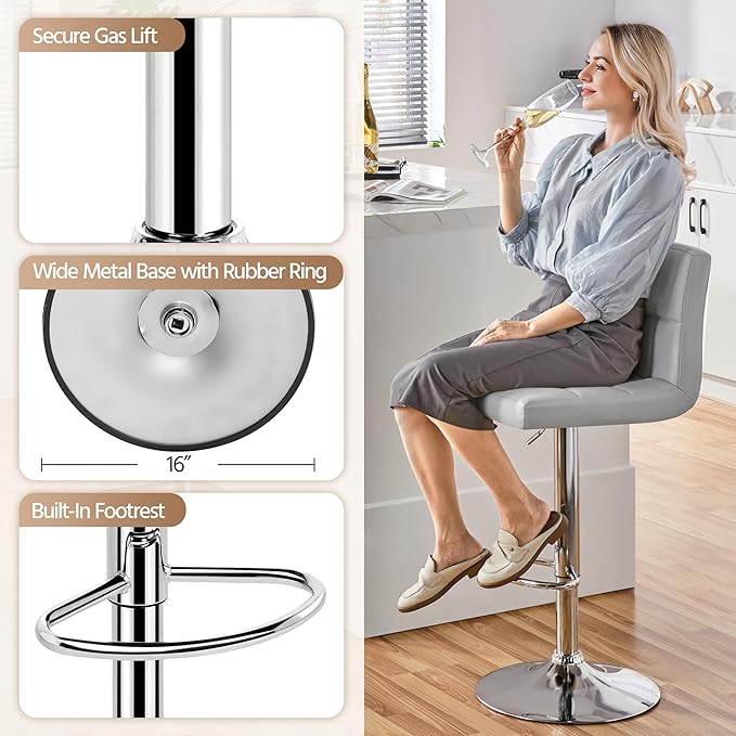 Yaheetech Bar Stools Set of 2, PU Leather Adjustable Barstools, Modern Counte...