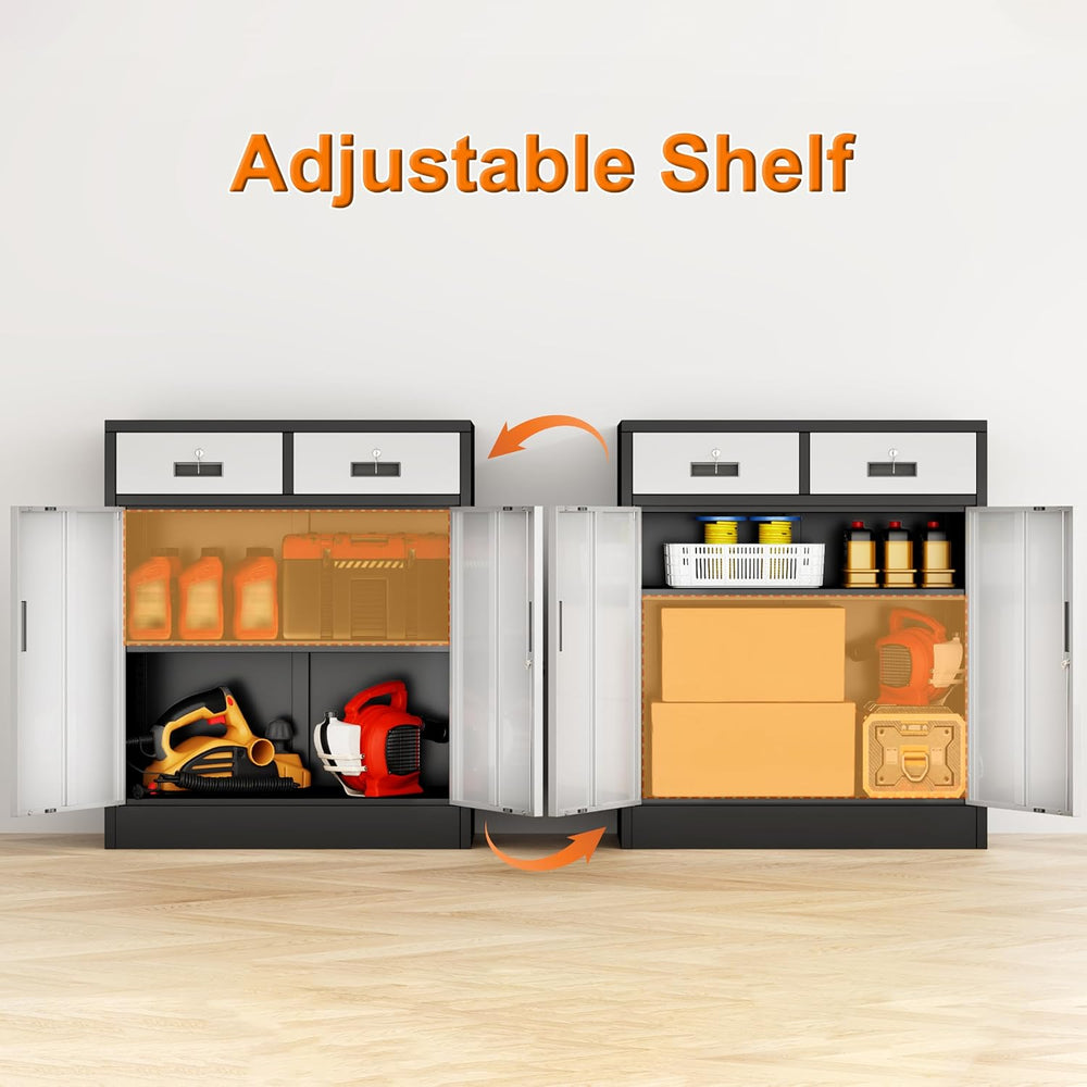 Wanfu Metal Storage Cabinet, 36" H Locking Storage Cabinet with 2 Drawer...