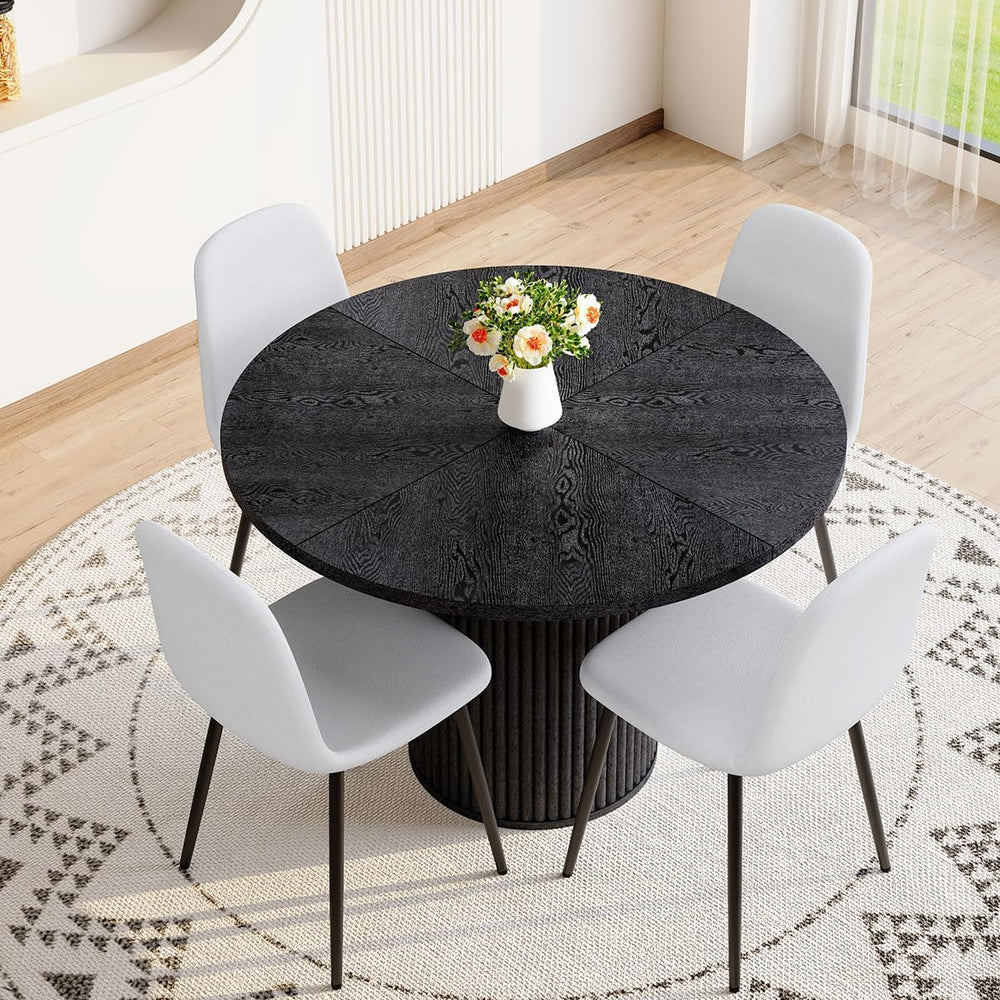 Round Dining Table Set for 4, Black Kitchen Table Set for 4 with 42''...