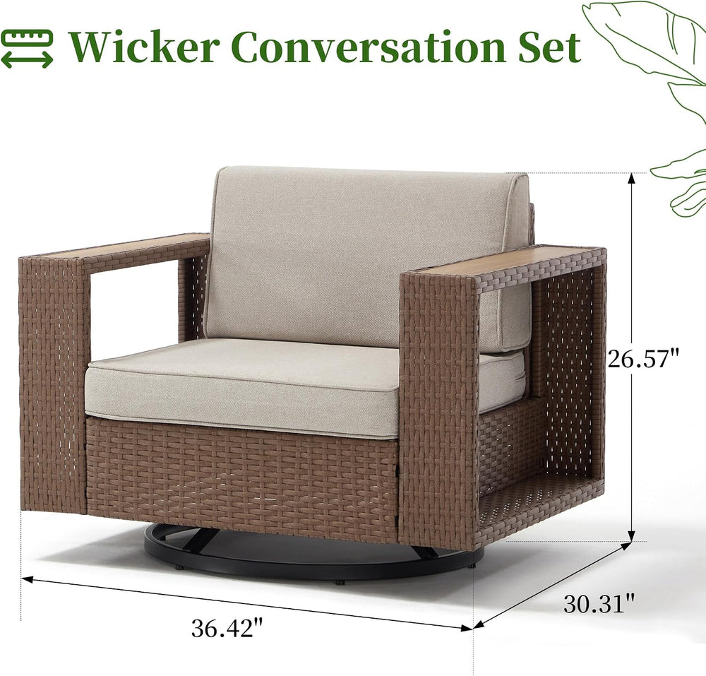 Bonzy Home Wicker Patio Chair, 360° Swivel Rattan Outdoor Patio Chairs with E...