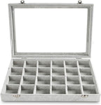 Frebeauty 24 Grid Earring Holder Organizer Tray, Jewelry Organizers and Storage for Drawer,Velvet Jewelry Display Storage for Earrings,Rings,Studs,10.5 x 6.5 x 1.2 Inches Gift for Women (Grey)