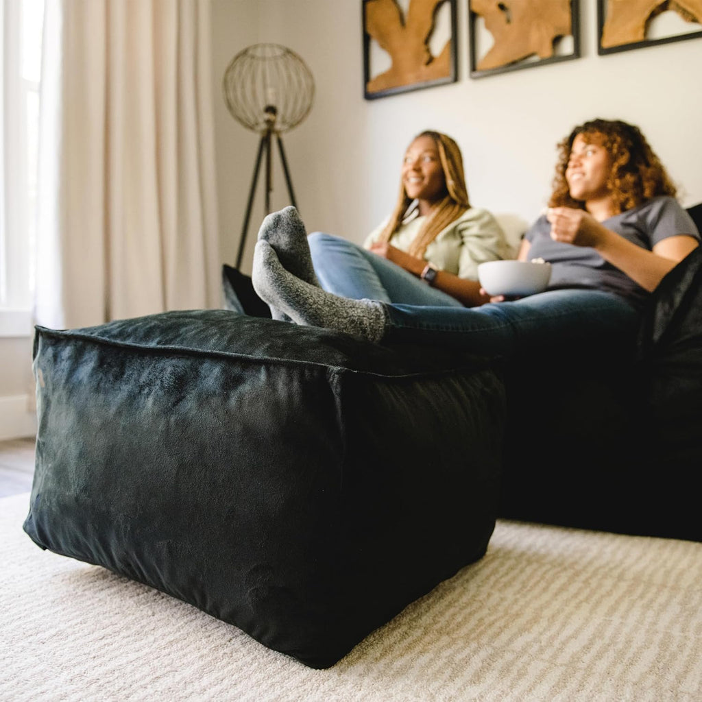 Big Joe Imperial Lounger Ottoman Foam Filled Bean Bag with Removable Cover, Black Plush, Soft Polyester, 2 feet